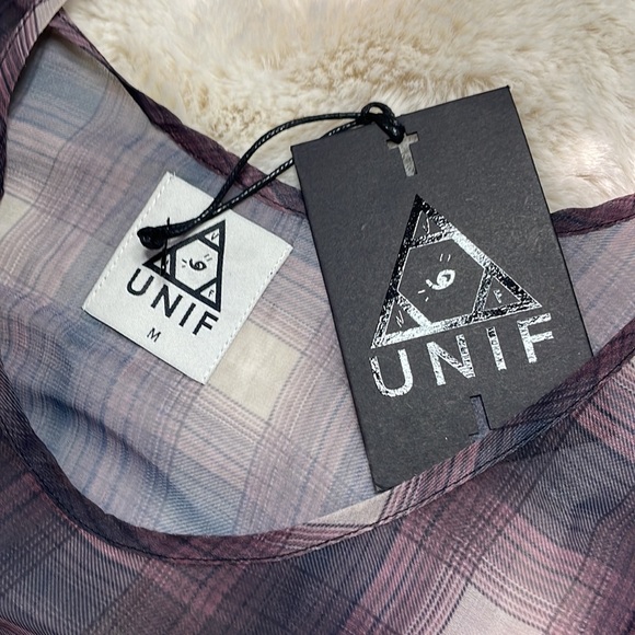 UNIF Riff Plaid Sheer Chiffon Mini Dress - Picture 2 of 4